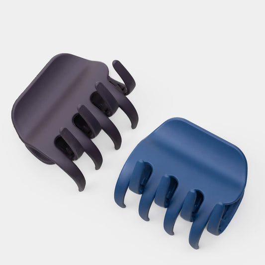 Clame de păr medii cu prindere largă și textură mată de silicon, set 2 buc - Albastru, Gri