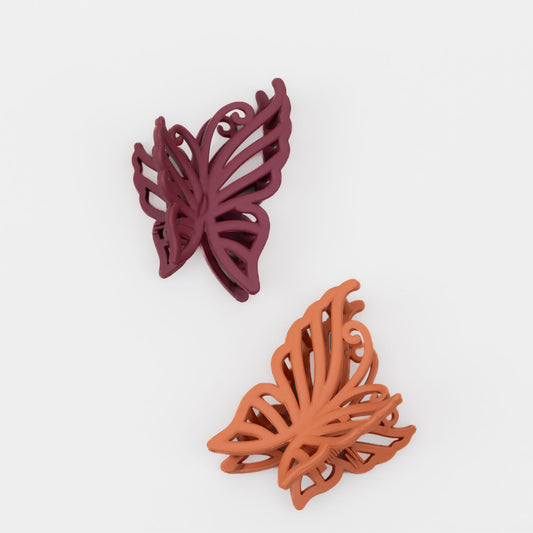 Clame de păr medii în formă de fluture cu textură de silicon, set 2 buc - Bordo, Portocaliu
