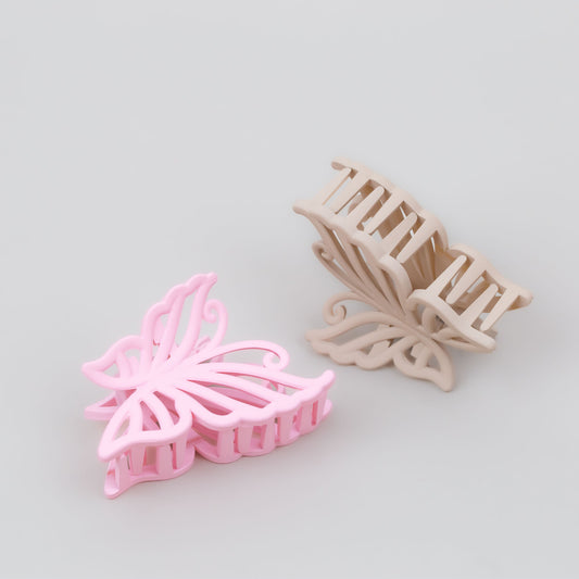 Clame de păr medii în formă de fluture cu textură de silicon, set 2 buc - Roz, Bej