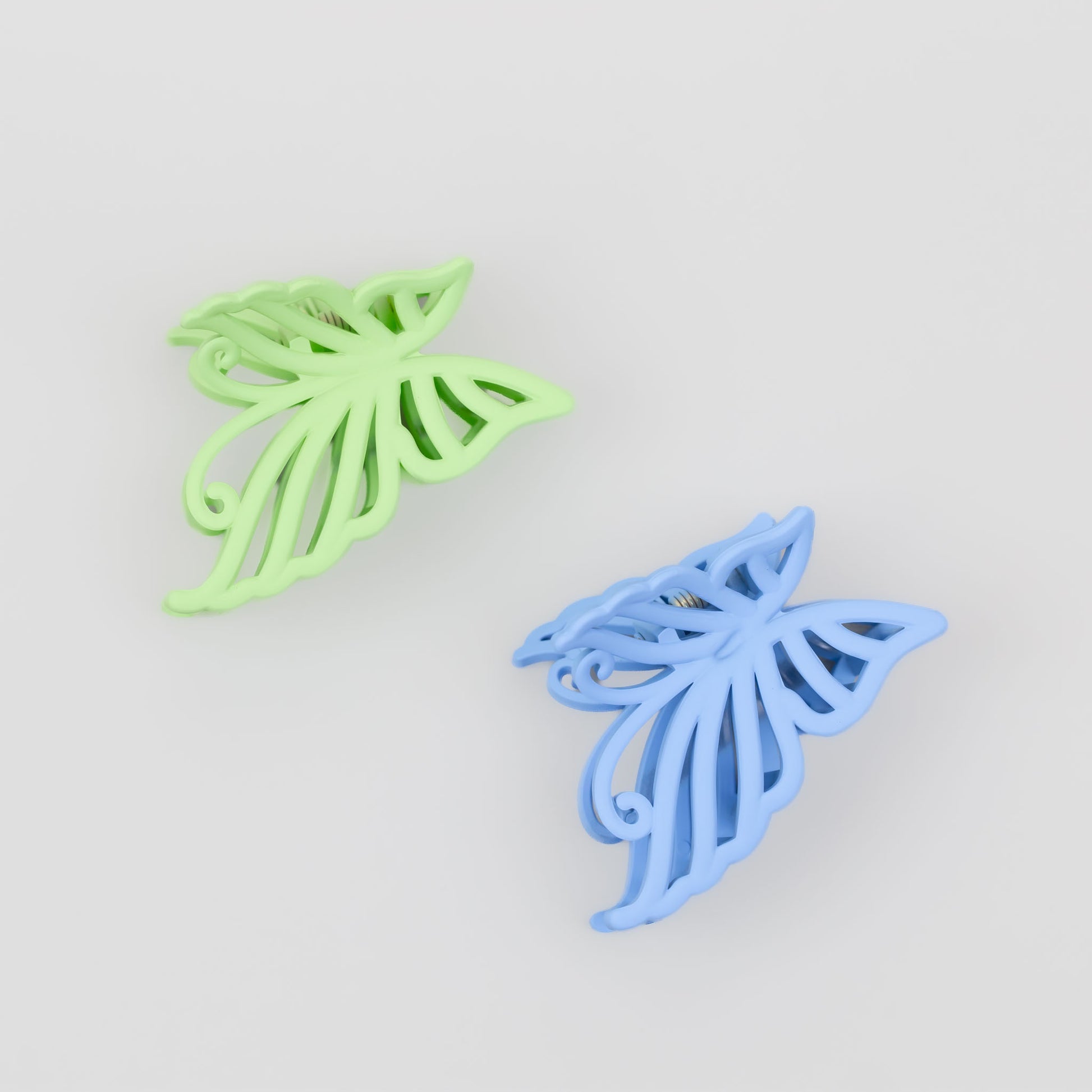 Clame de păr medii în formă de fluture cu textură de silicon, set 2 buc - Verde, Albastru
