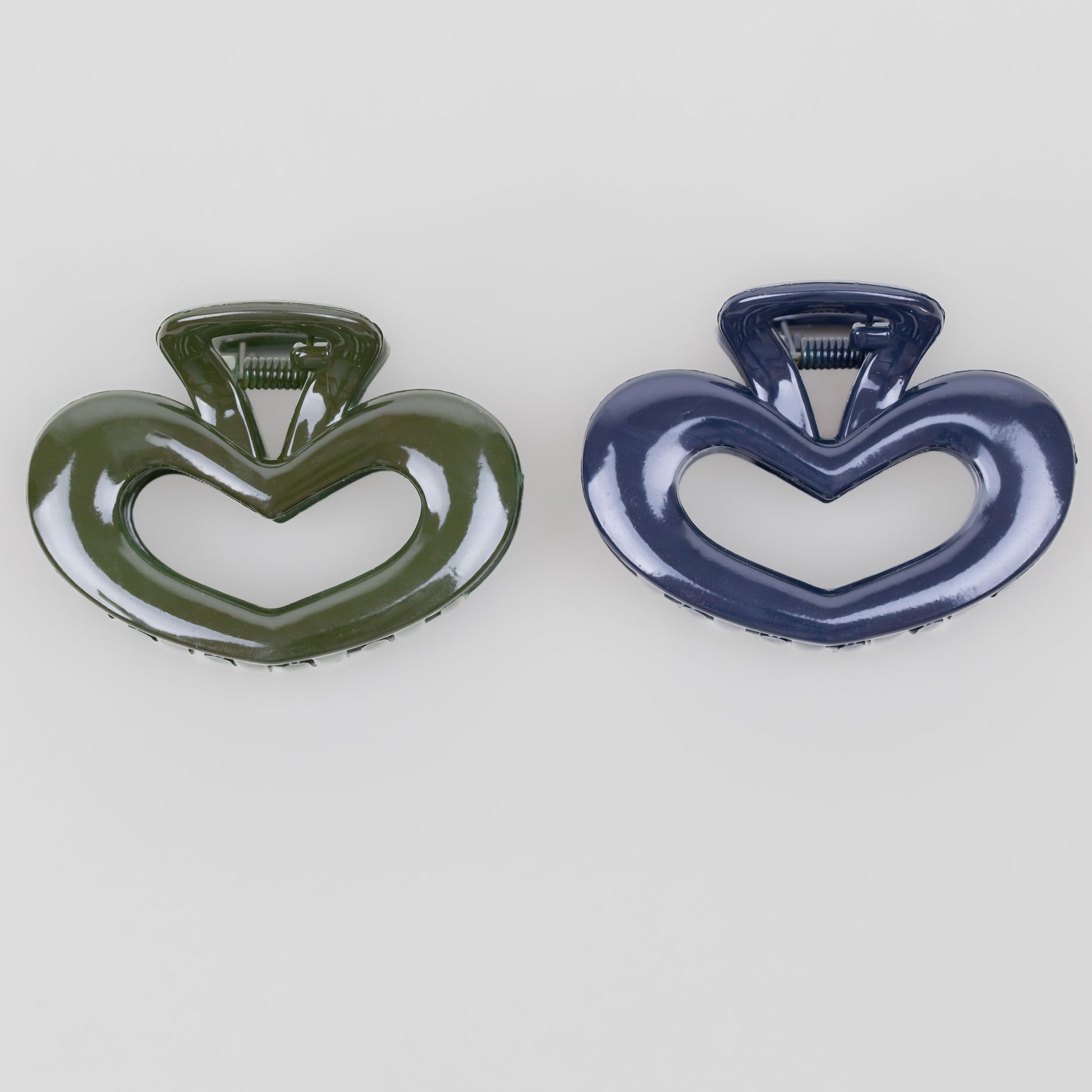 Clame de păr medii în formă de inimă cu textură lucioasă, set 2 buc - Verde, Albastru