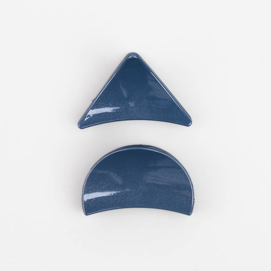 Clame de păr medii în formă de triunghi și semilună cu textură lucioasă, set 2 buc - Albastru