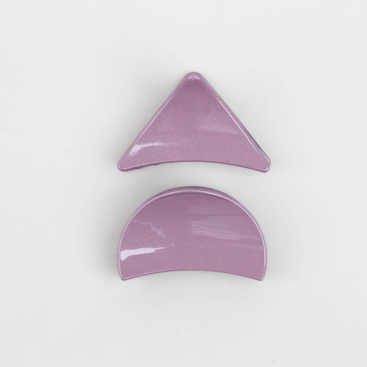Clame de păr medii în formă de triunghi și semilună cu textură lucioasă, set 2 buc - Mov