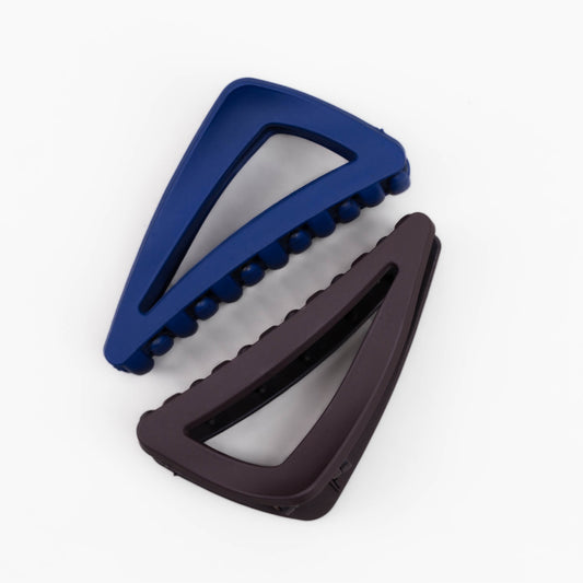 Clame de păr medii în formă triunghiulară cu textură de silicon, set 2 buc - Maro Închis, Albastru