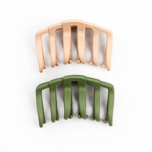 Clame de păr medii în stil minimal cu textură de silicon, set 2 buc - Bej, Verde