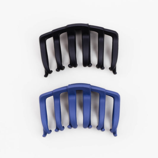 Clame de păr medii în stil minimal cu textură de silicon, set 2 buc - Negru, Albastru