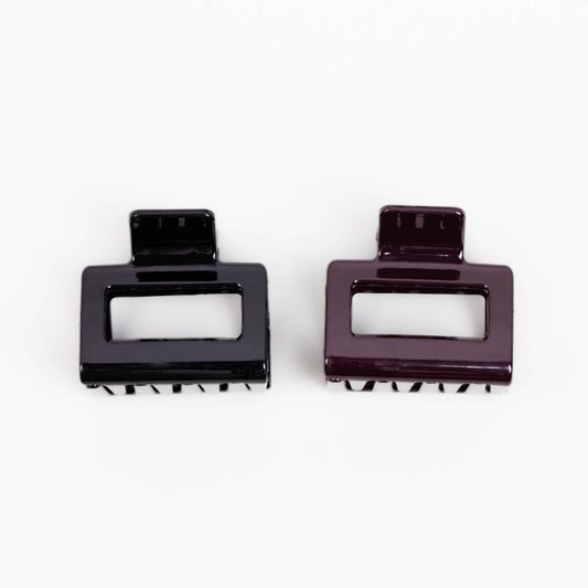Clame de păr medii în stil minimal cu textură lucioasă, set 2 buc - Mov, Negru