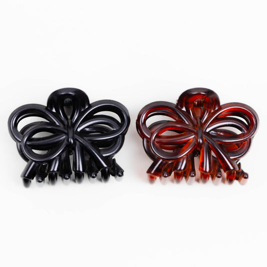 Clame de păr medii în stil octopus cu fundiță și textură mată, set 2 buc - Negru, Maro