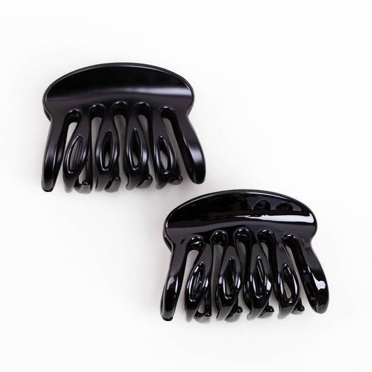 Clame de păr medii în stil octopus cu texturi mixte, set 2 buc - Negru