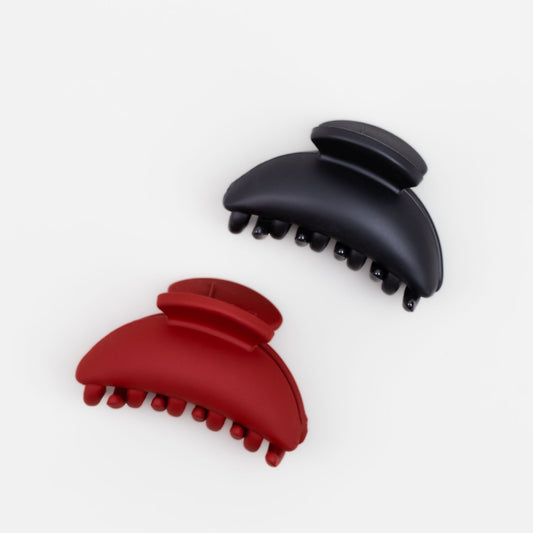 Clame de păr medii simple cu textură de silicon, set 2 buc - Roșu, Negru