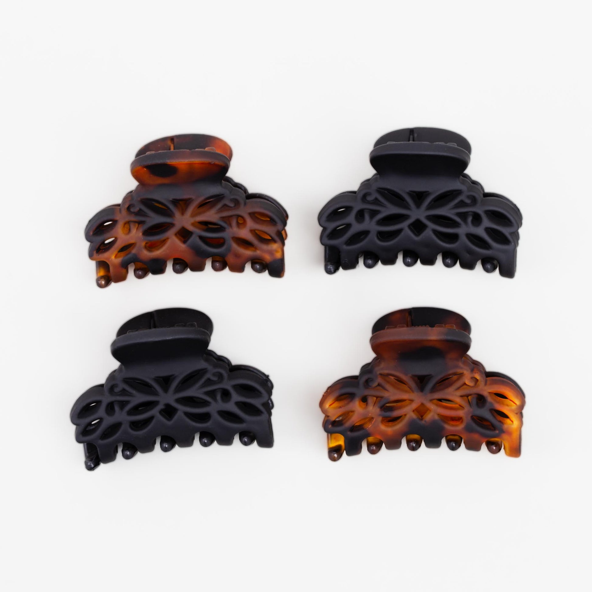Clame de păr mici cu formă vintage și textură de silicon, set 4 buc - Negru, Maro