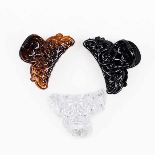 Clame de păr mici cu formă vintage și textură lucioasă, set 3 buc - Maro, Transparent, Negru