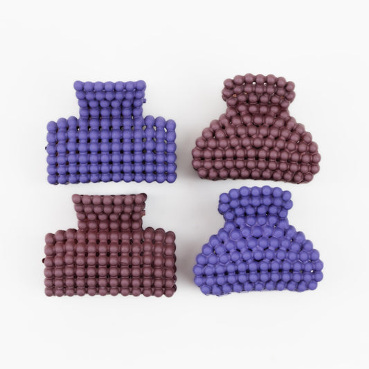 Clame de păr mici cu forme de bule și textură de silicon, set 4 buc - Blueberry Mix