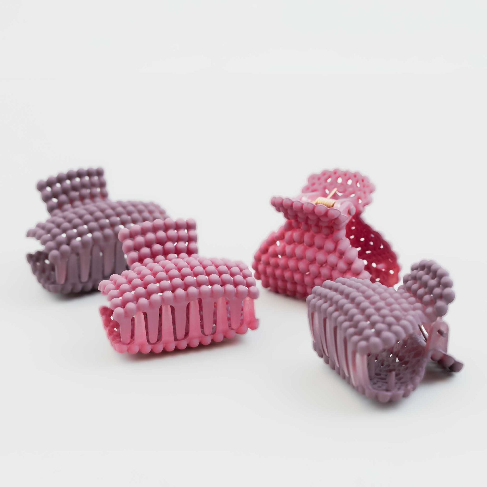 Clame de păr mici cu forme de bule și textură de silicon, set 4 buc - Roz Pudrat Mix