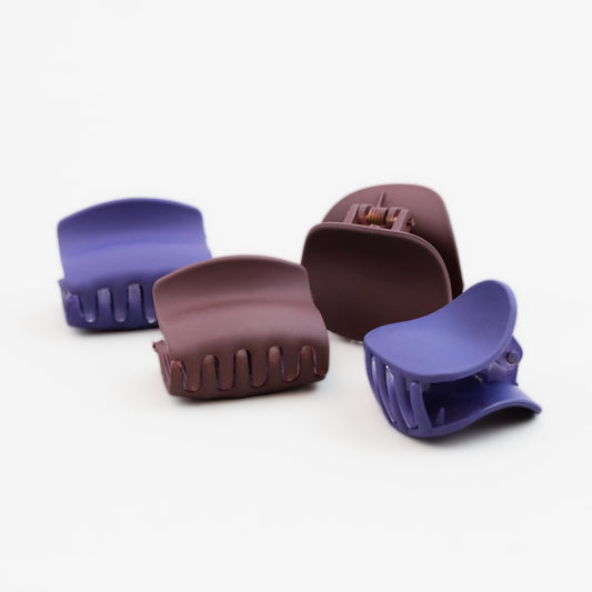Clame de păr mici cu forme geometrice și textură de silicon, set 4 buc - Blueberry Mix
