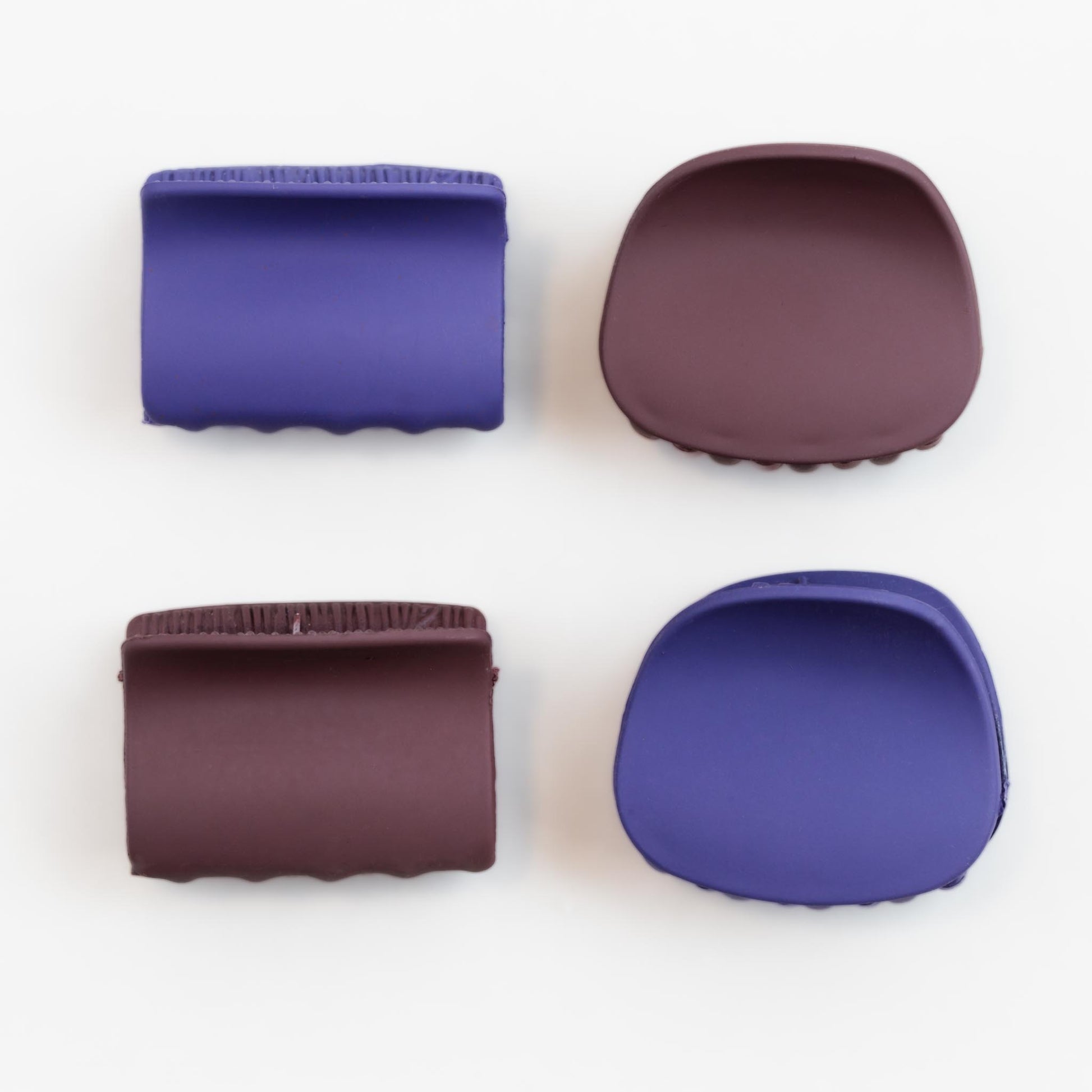 Clame de păr mici cu forme geometrice și textură de silicon, set 4 buc - Blueberry Mix