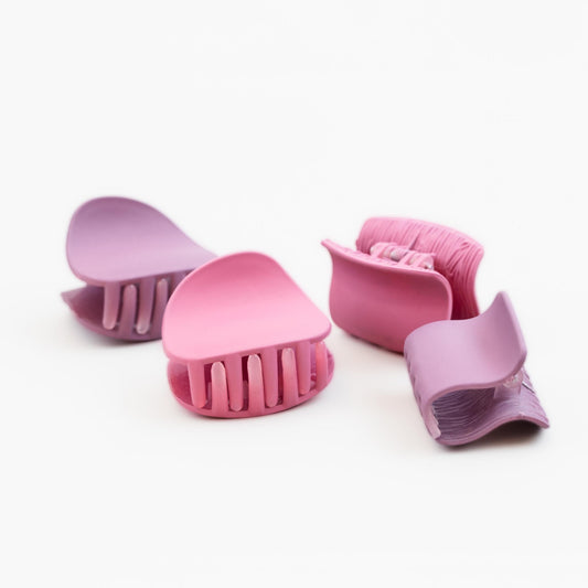 Clame de păr mici cu forme geometrice și textură de silicon, set 4 buc - Roz Pudrat Mix