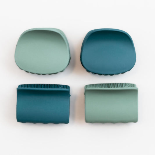 Clame de păr mici cu forme geometrice și textură de silicon, set 4 buc - Verde Mix
