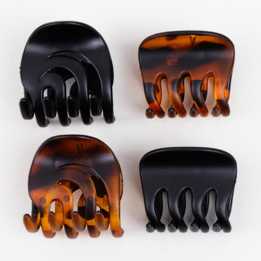 Clame de păr mici cu ondulații și animal print, set 4 buc - Maro, Negru