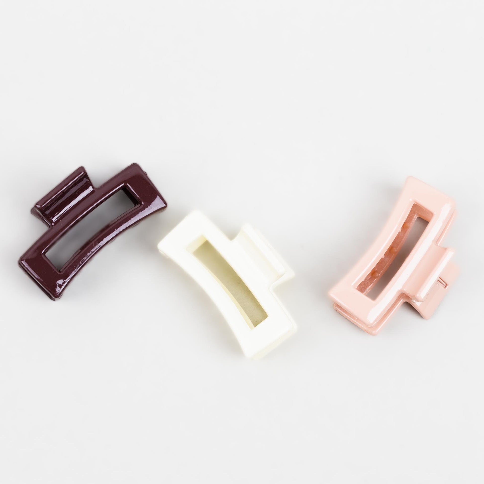 Clame de păr mici în stil minimal cu textură lucioasă, set 3 buc - Alb, Bordo, Roz