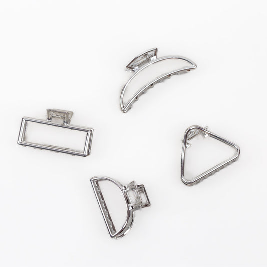 Clame de păr mici metalice cu forme geometrice, set 4 buc - Argintiu
