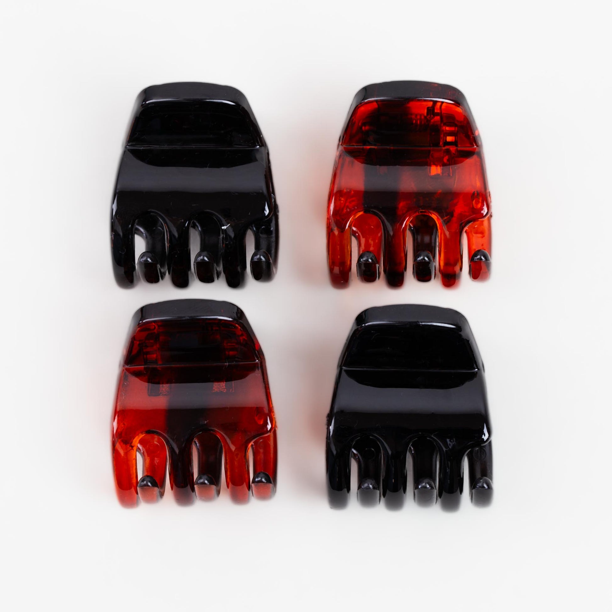 Clame de păr mici simple cu textură fină lucioasă, set 4 buc - Negru, Maro