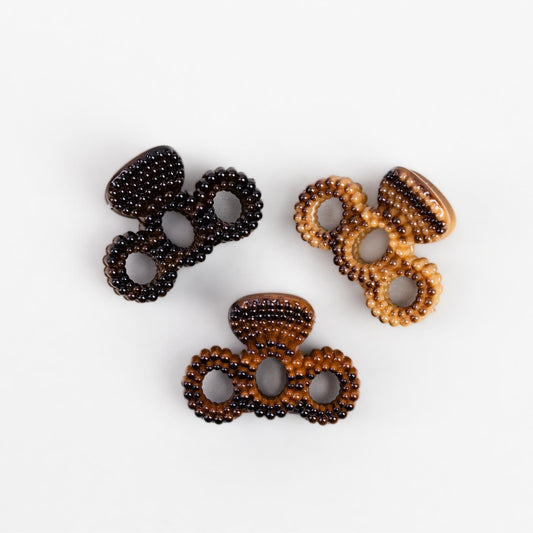 Clame de păr mici texturate cu forme rotunde, set 3 buc - Maro