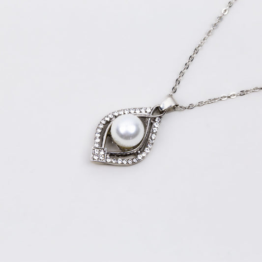 Colier argintiu cu pandantiv perlă și ștrasuri - Ajna