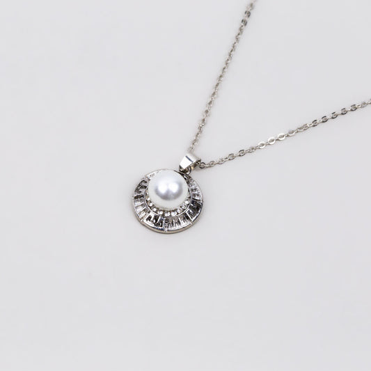 Colier argintiu cu pandantiv perlă și ștrasuri - Aztec