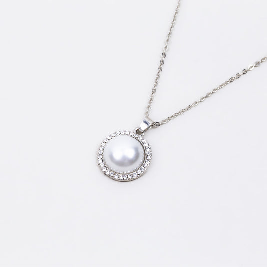 Colier argintiu cu pandantiv perlă și ștrasuri - Classic
