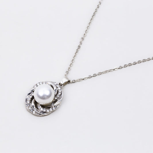 Colier argintiu cu pandantiv perlă și ștrasuri - Galaxy