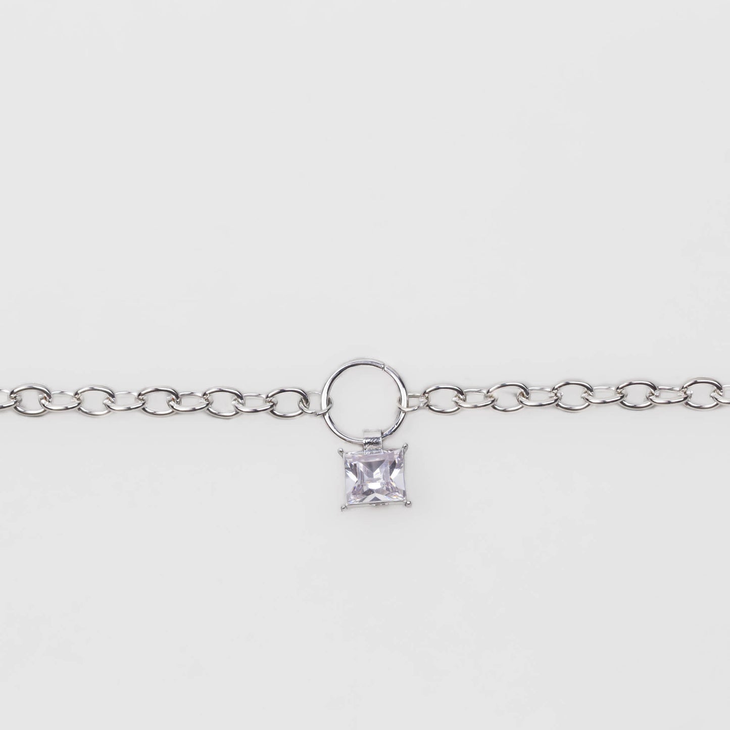 Colier cu lanț și pandantiv cu piatră - Argintiu