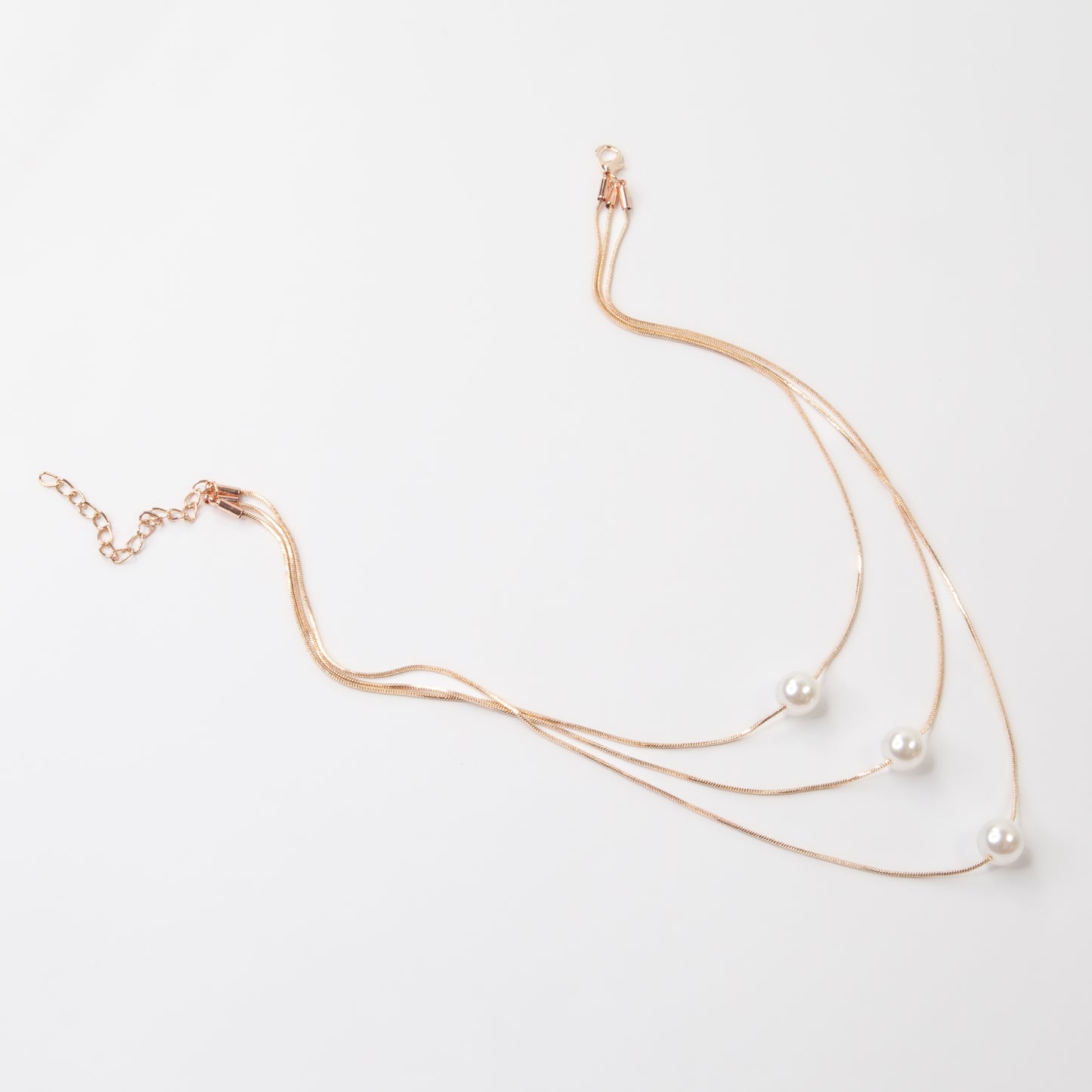 Colier cu lanț triplu și cu perle, Rază De Perle - Rose Gold