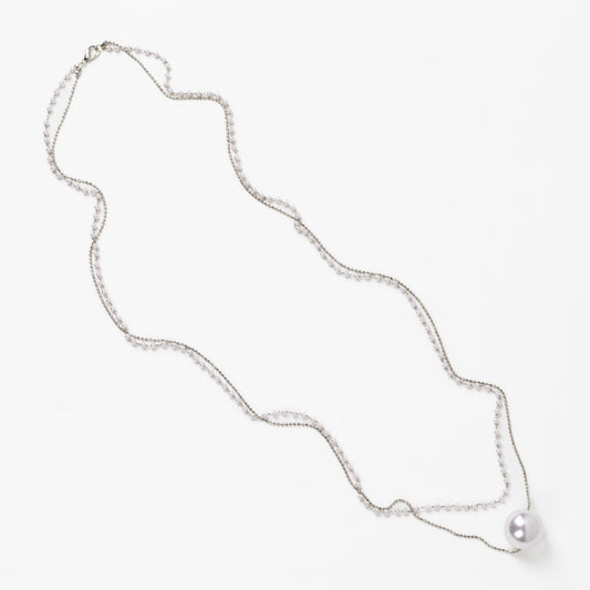 Colier lung cu pandantiv și perle - Alb, Argintiu