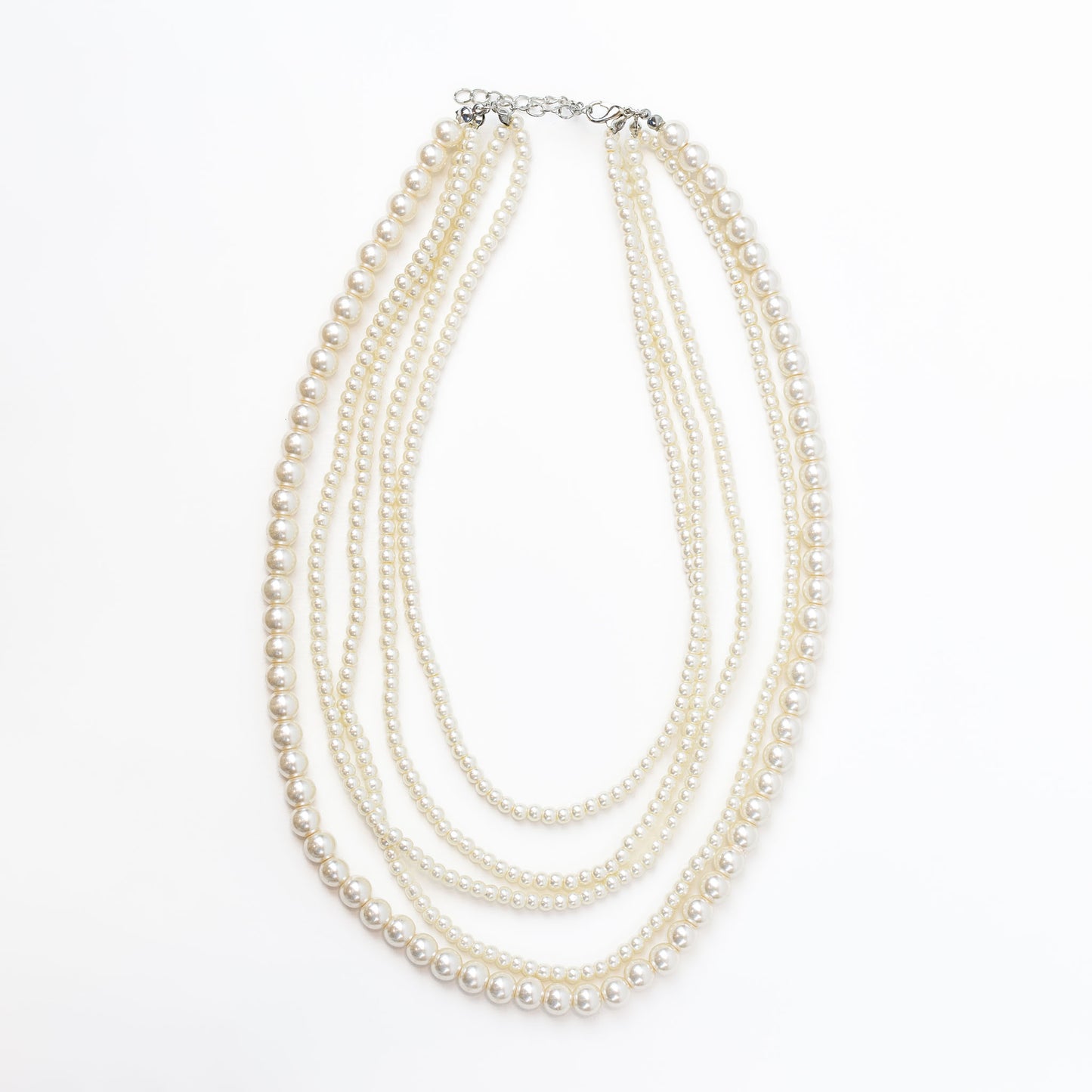 Colier lung cu perle, 5 straturi - Alb