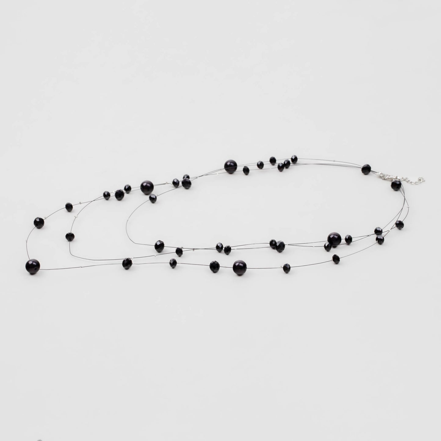 Colier lung multiplu cu mărgele și pietre - Negru