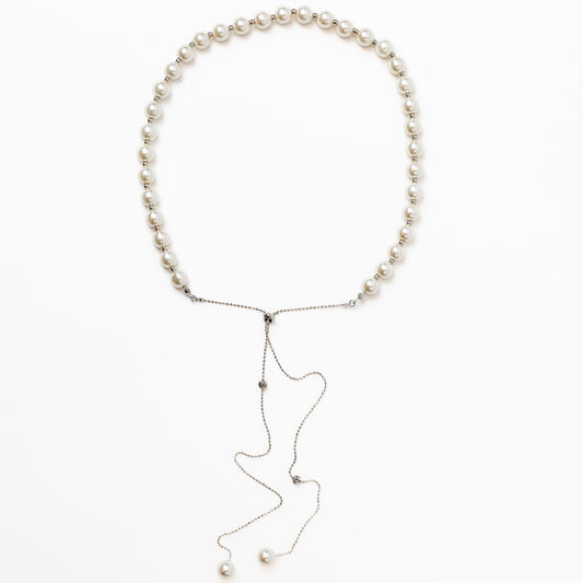 Colier perle la baza gâtului cu pandantiv lung - Argintiu
