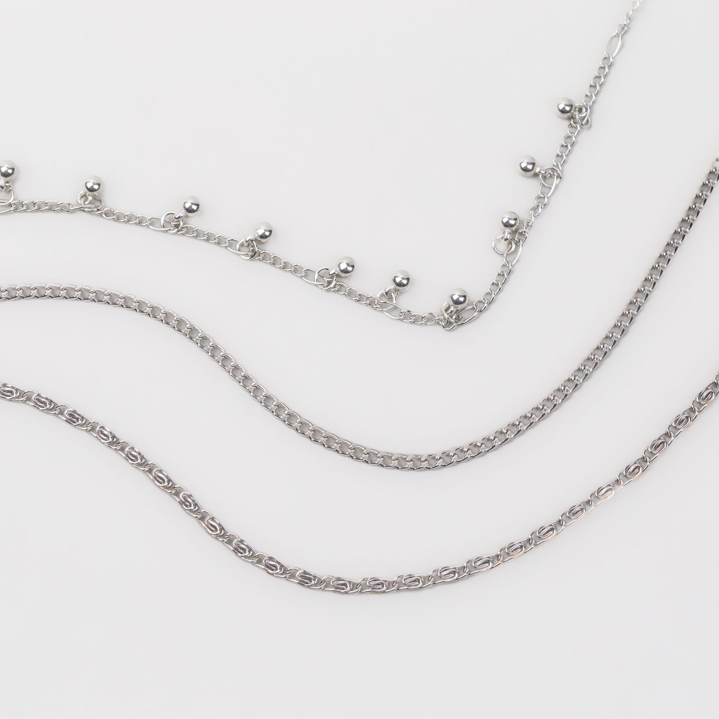 Coliere cu lanț și biluțe, set 3 buc - Argintiu