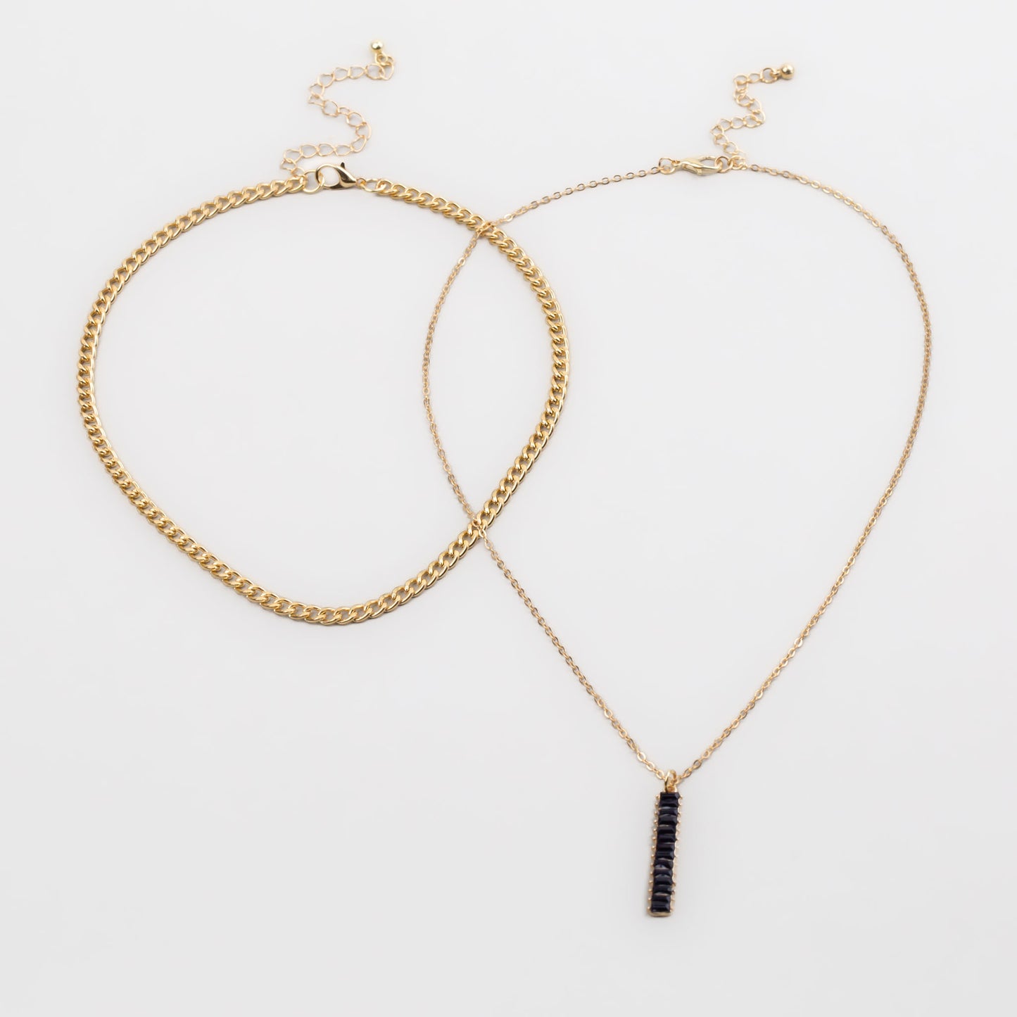 Coliere cu lanț și pandantiv dreptunghiular cu pietre, set 2 buc - Auriu