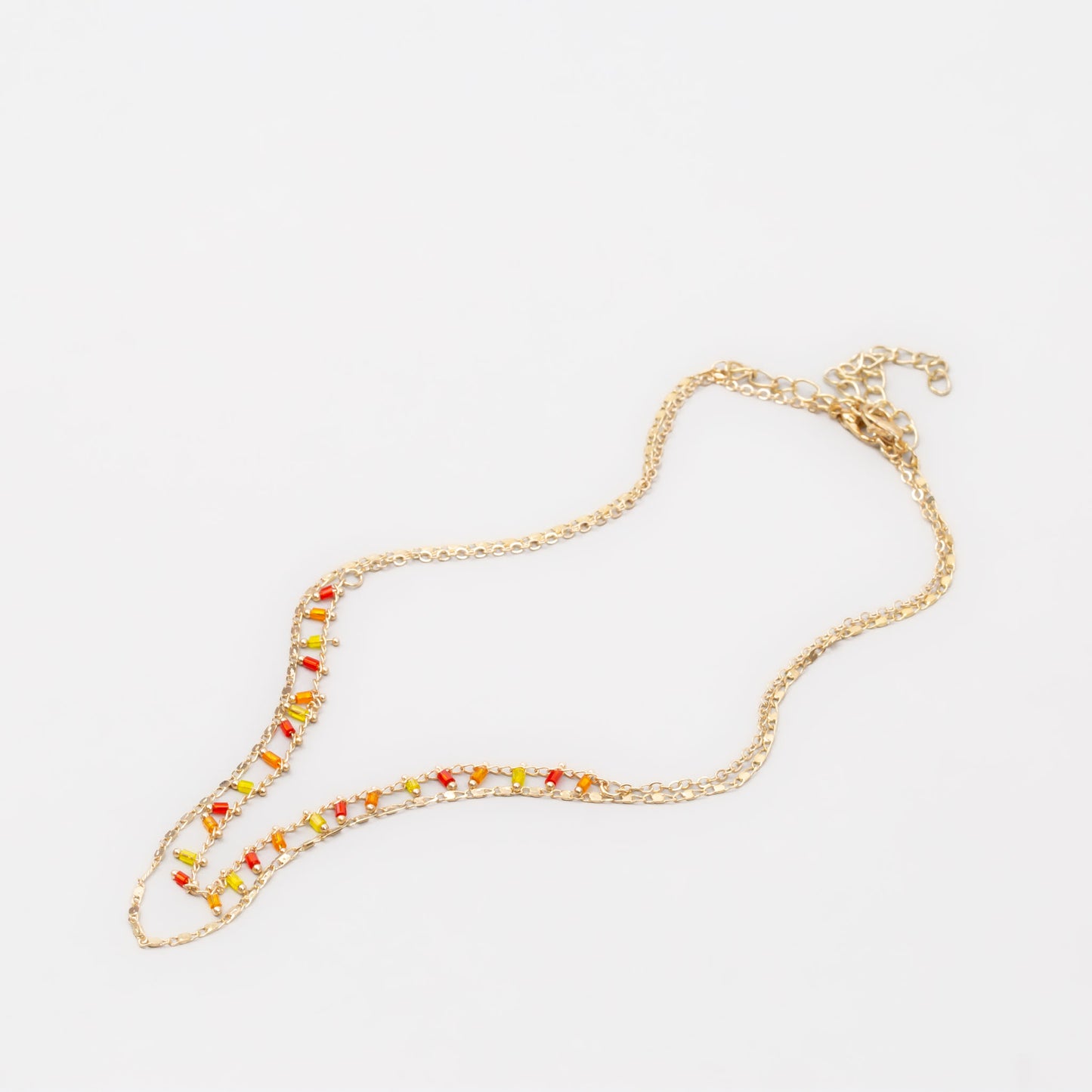 Coliere cu lănțișor și mărgele mici colorate, set 2 buc - Auriu