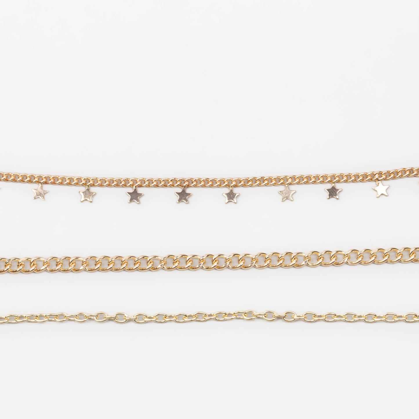 Coliere la baza gâtului cu lanț și stele, set 3 buc - Auriu