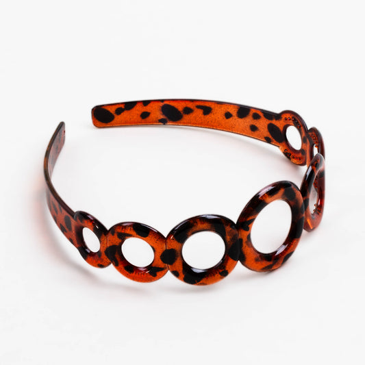 Cordelută de păr lată cu cercuri și animal print - Maro