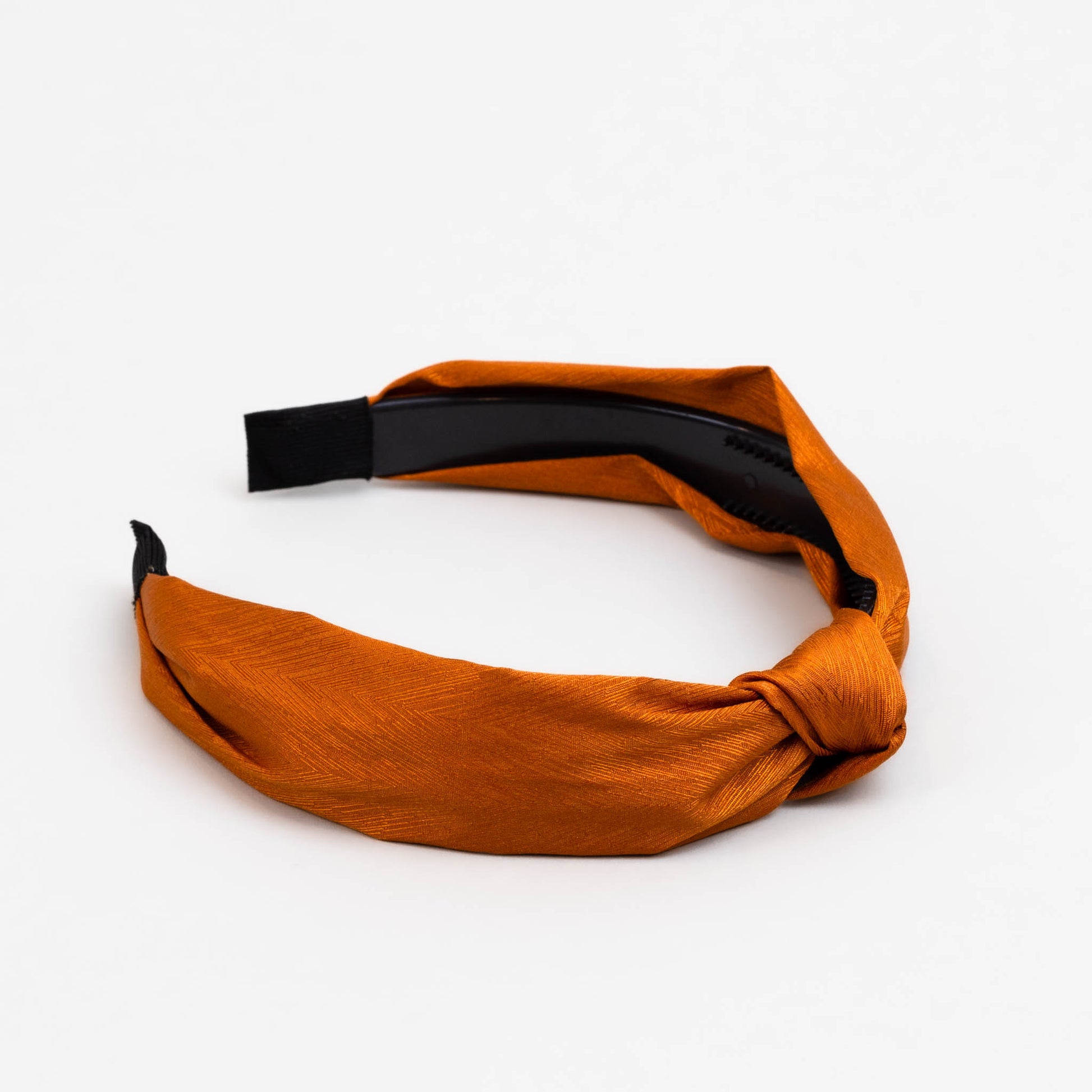 Cordelută de păr lată cu nod și material textil cu dungi fine - Arămiu