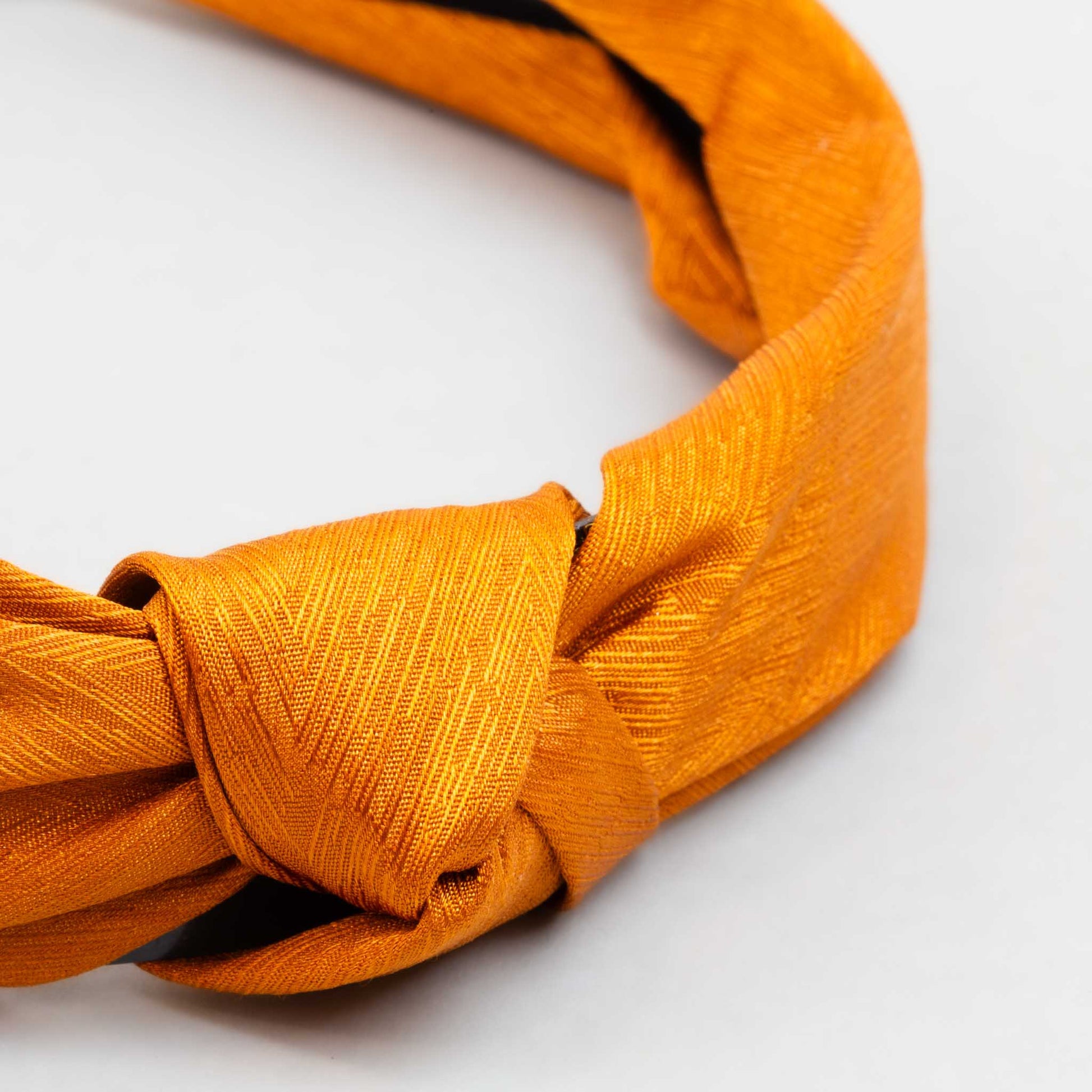 Cordelută de păr lată cu nod și material textil cu dungi fine - Arămiu