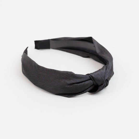 Cordelută de păr lată cu nod și material textil cu dungi fine - Negru
