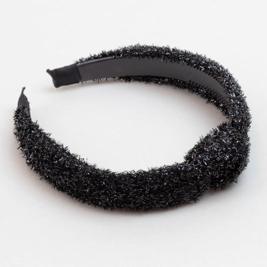 Cordelută de păr lată cu nod și material textil cu sclipici - Negru