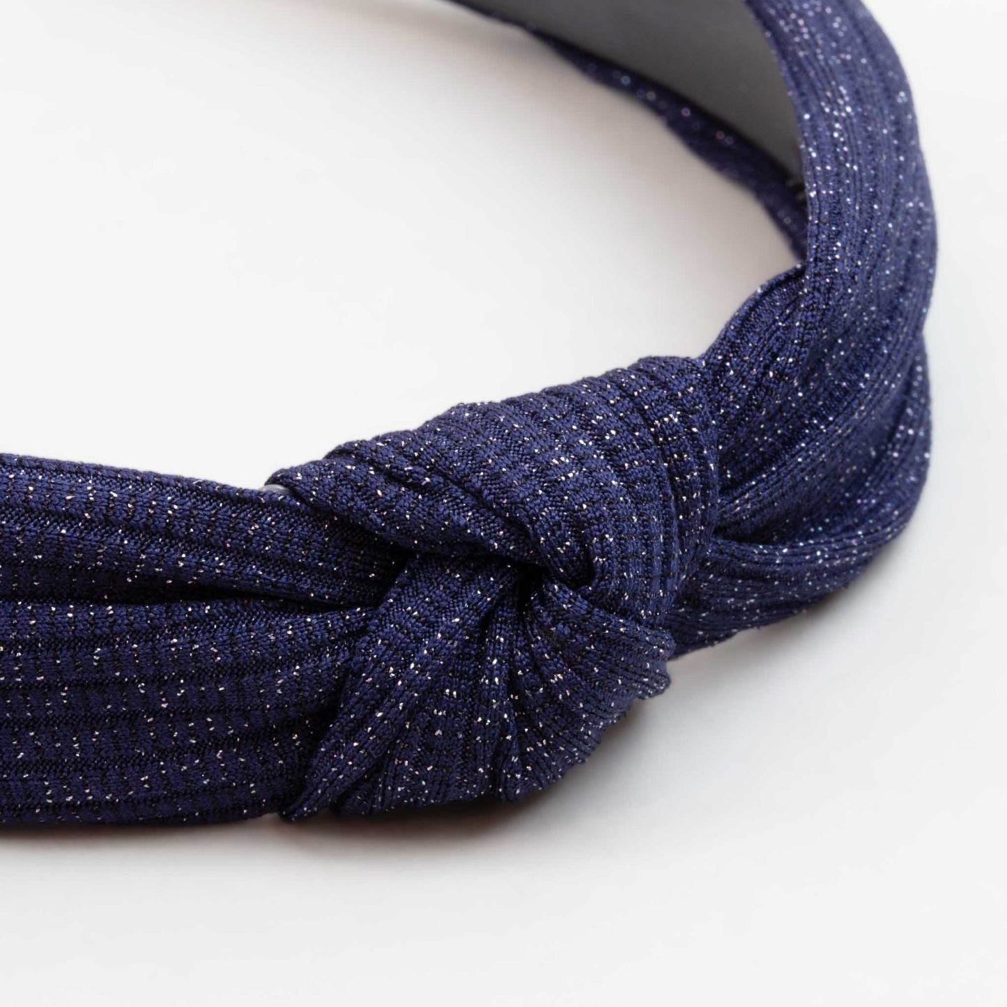 Cordelută de păr lată cu nod și material textil cu stiații și sclipici - Albastru