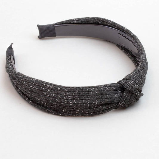 Cordelută de păr lată cu nod și material textil cu stiații și sclipici - Negru