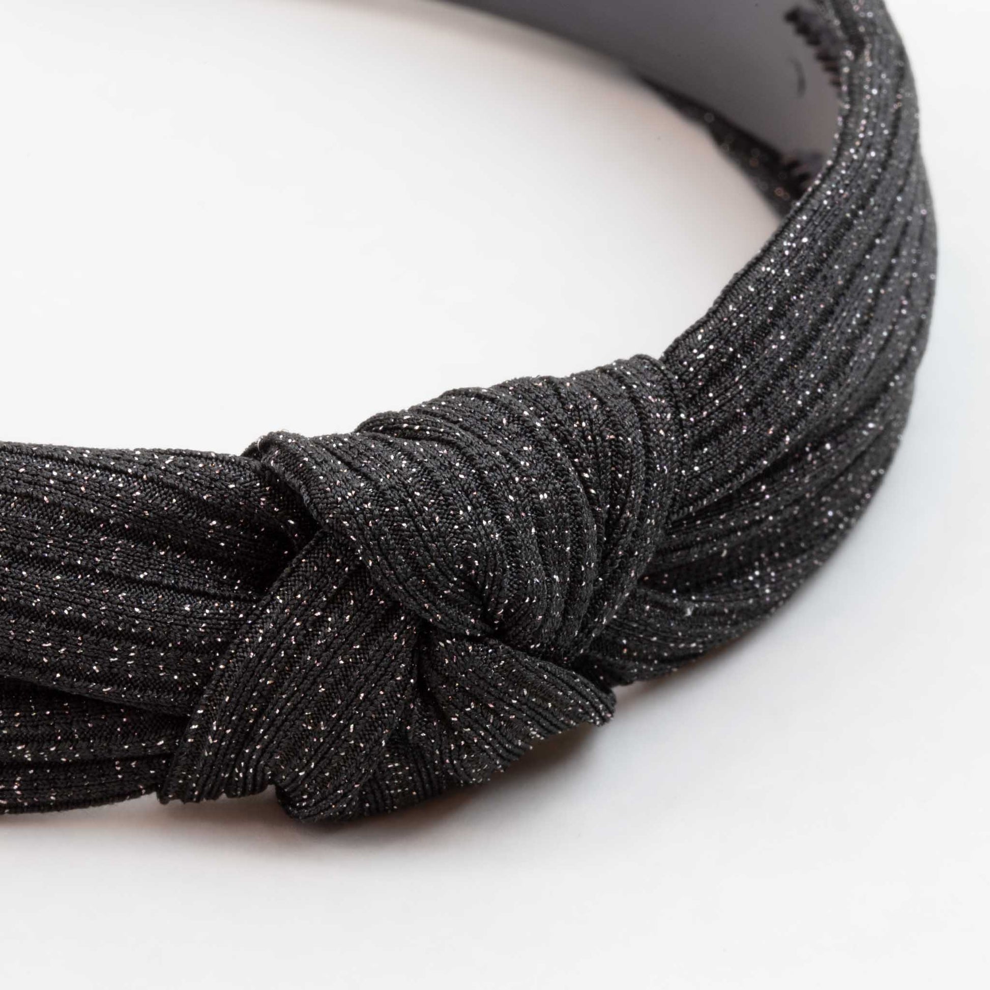 Cordelută de păr lată cu nod și material textil cu stiații și sclipici - Negru