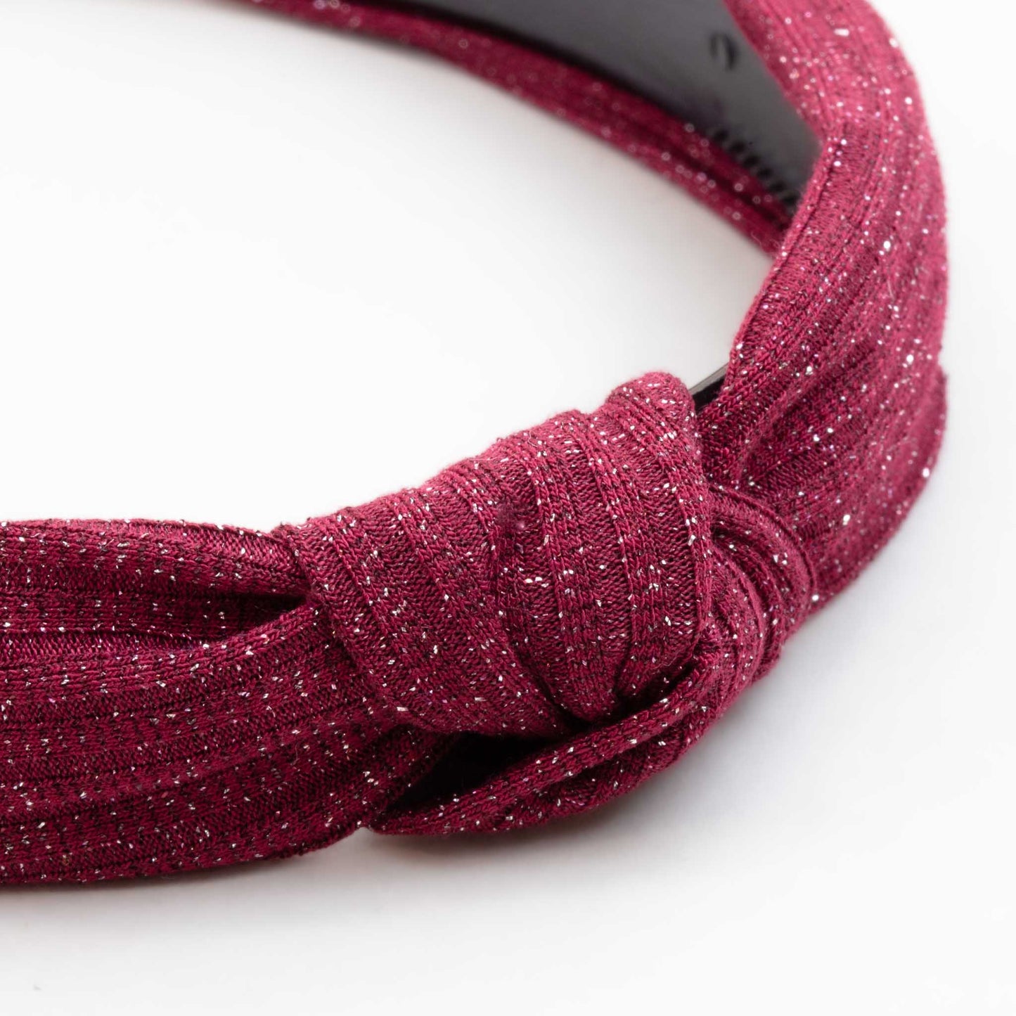 Cordelută de păr lată cu nod și material textil cu stiații și sclipici - Roșu